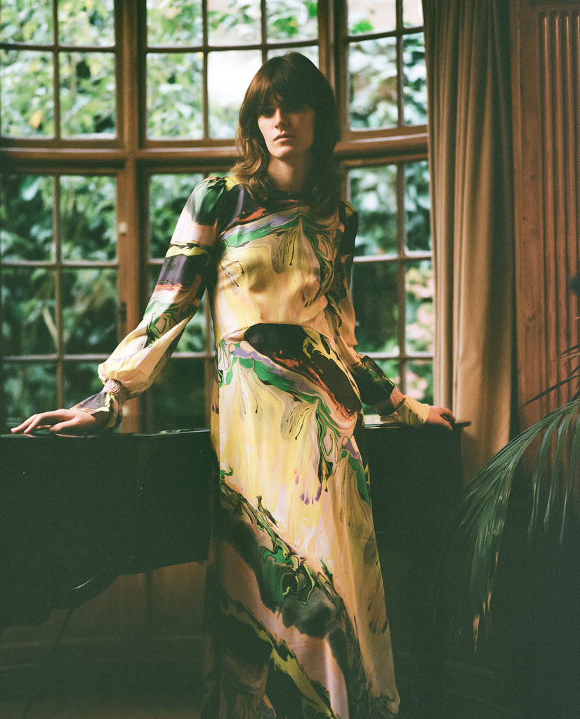 Peggy silk dress in Paint Blurs