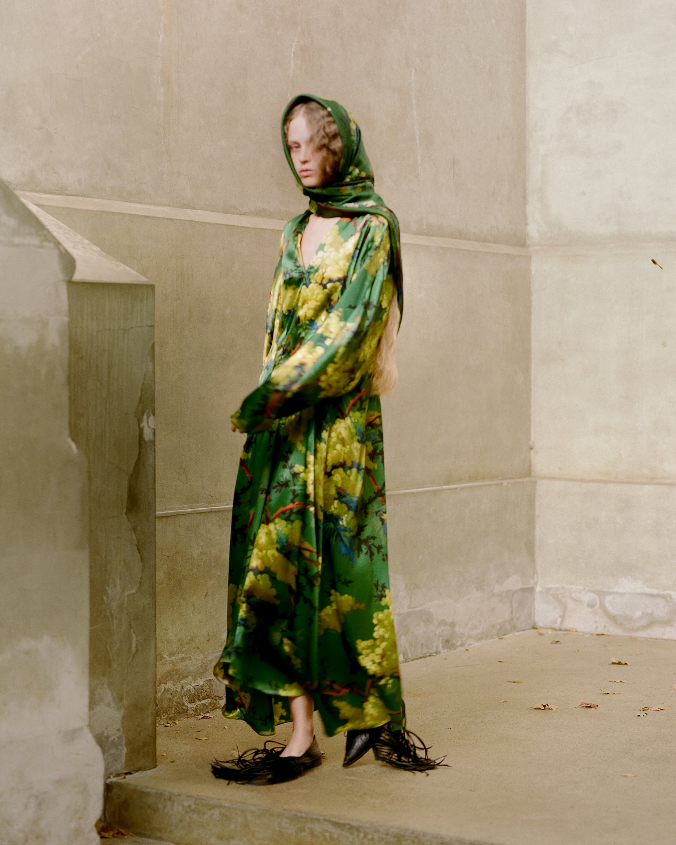Virginia Dress in illuminated Acacia print