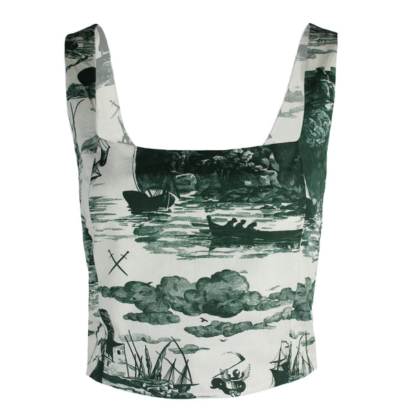 May Bodice Top in Doomed Voyage print, Putty and Seaweed