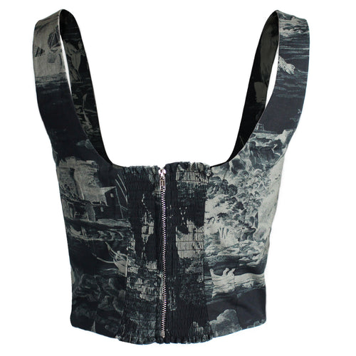 May Bodice Top in Doomed Voyage print, black and beige
