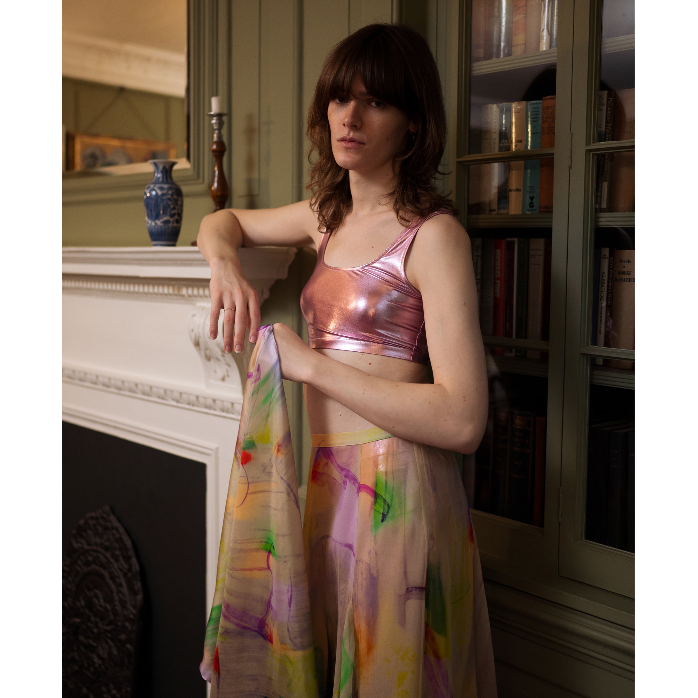 Margate Crop Top in Metallic pink