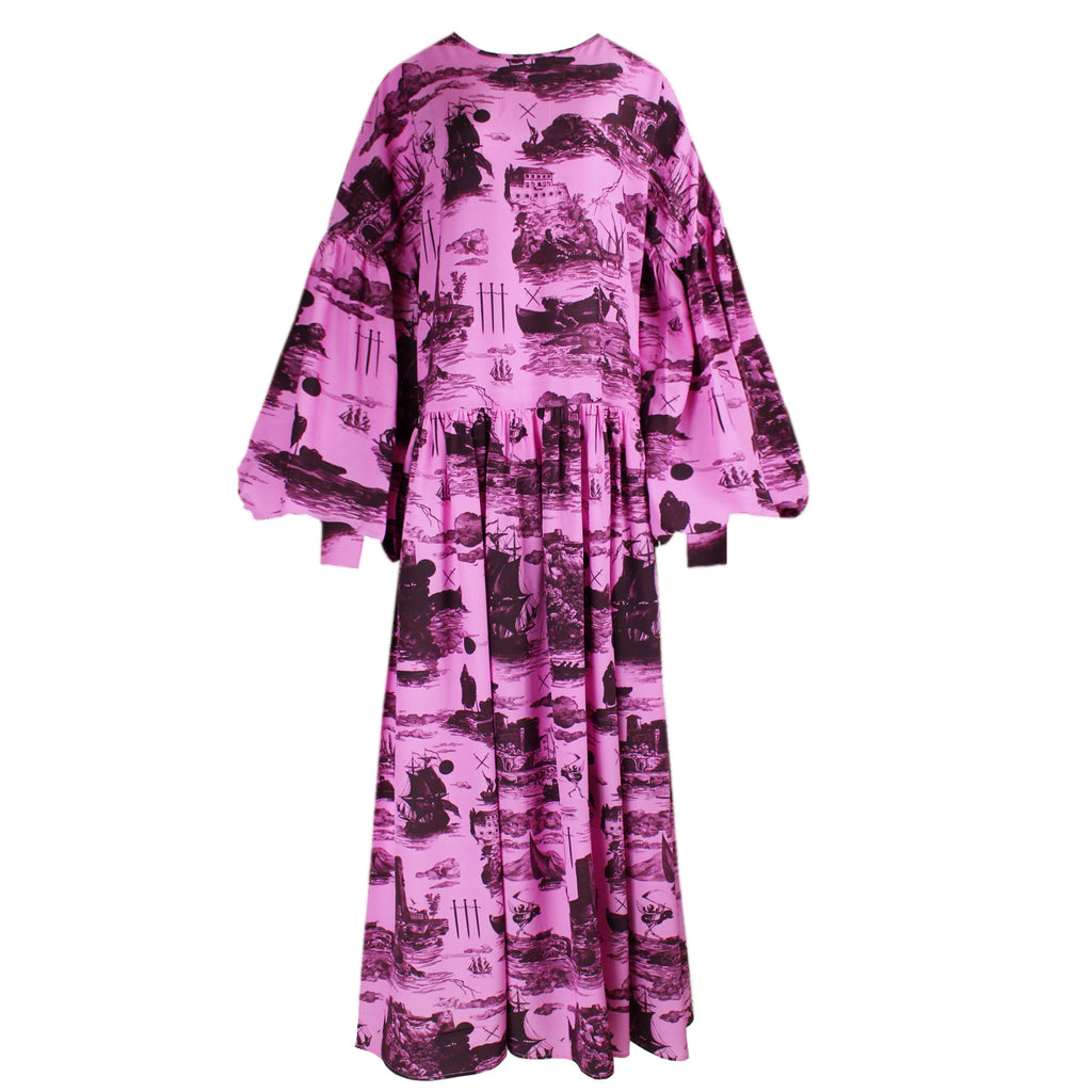 Dusk Dress in Doomed Voyage print, sorbet & port