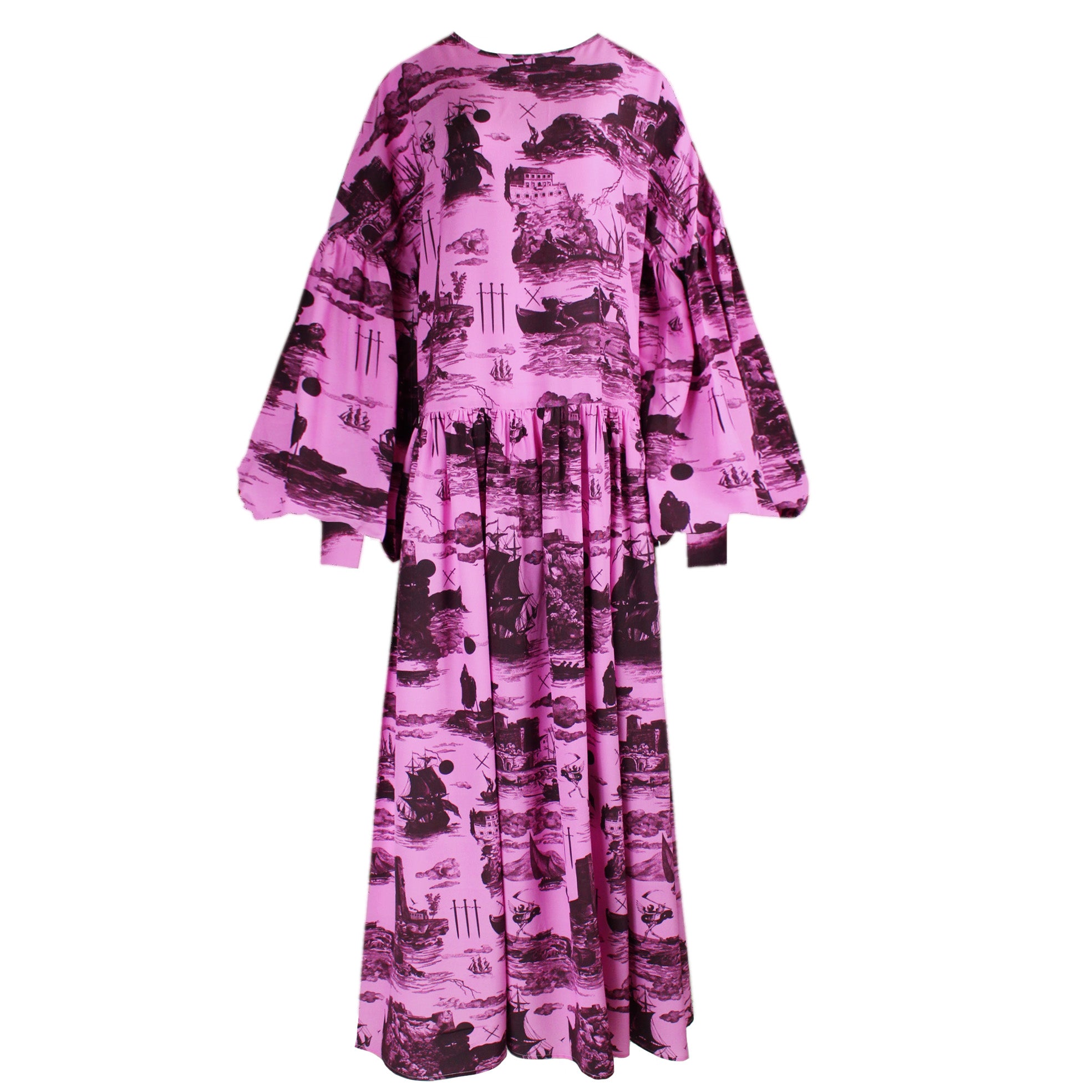 Dusk Dress in Doomed Voyage print, sorbet & port