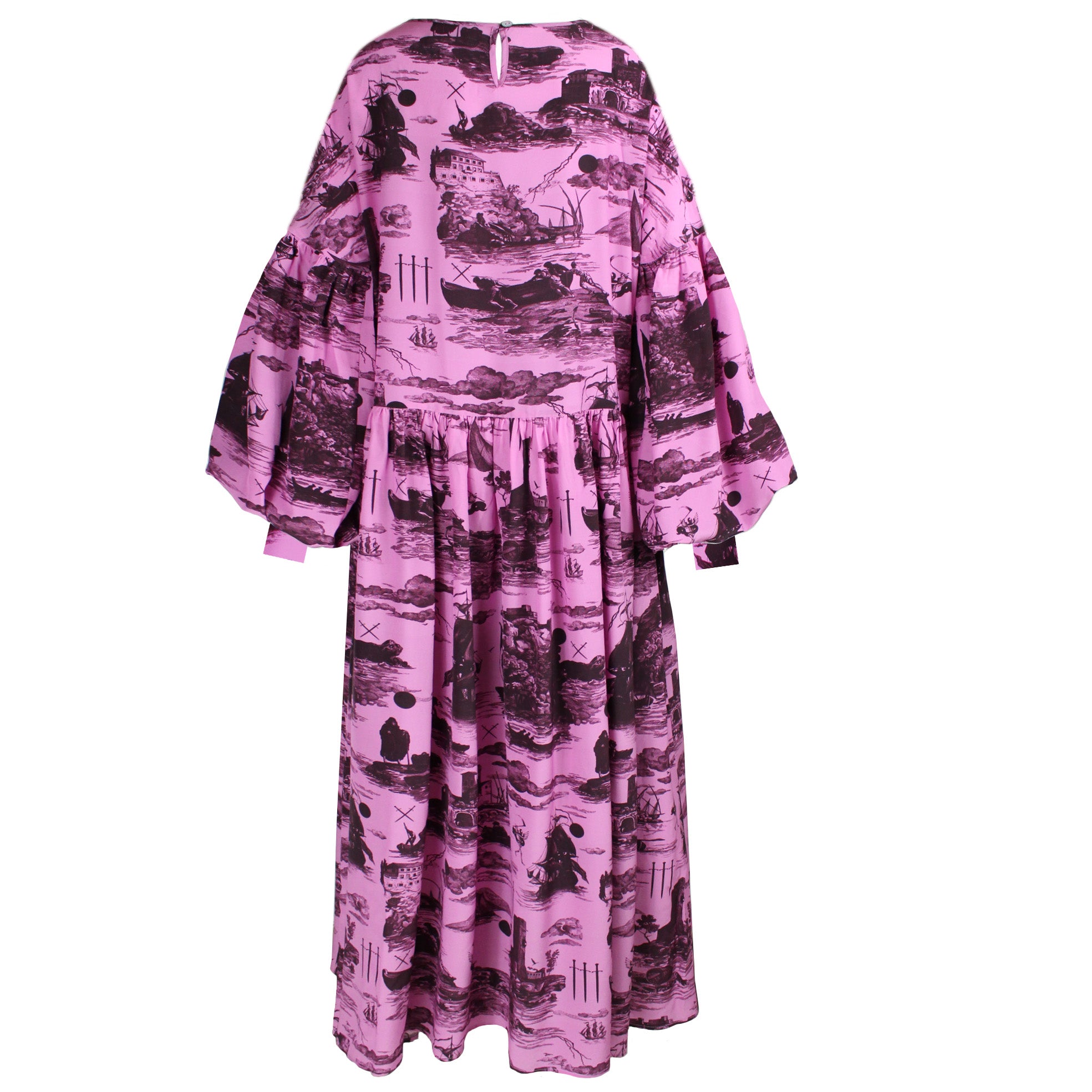 Dusk Dress in Doomed Voyage print, sorbet & port