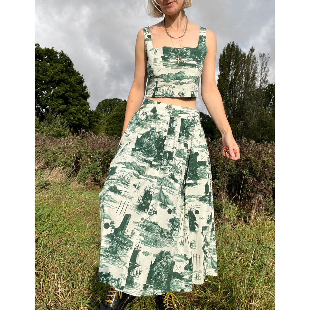 May Bodice Top in Doomed Voyage print, Putty and Seaweed