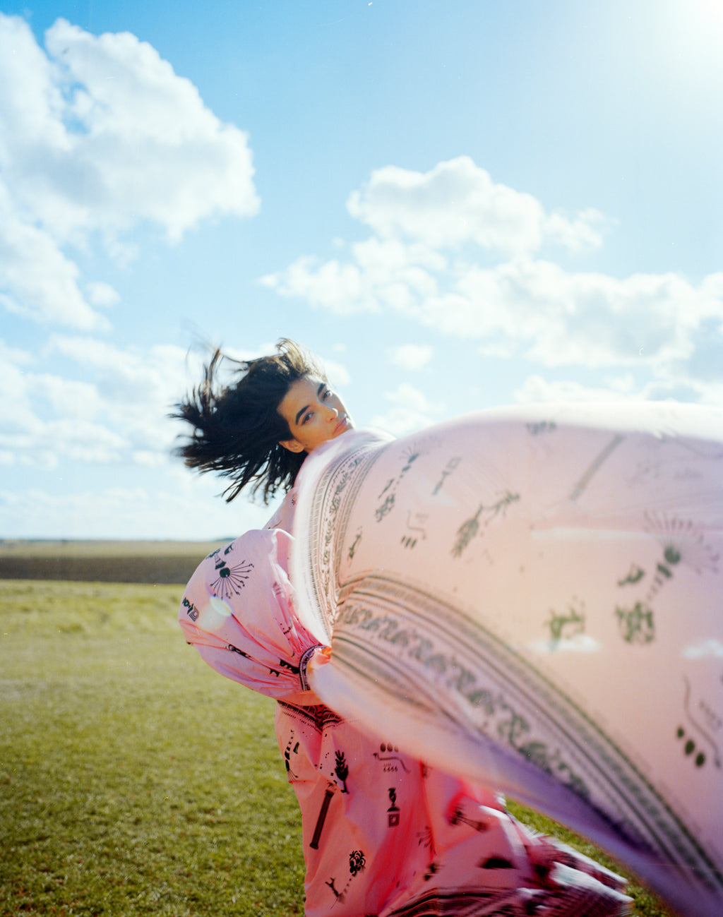 Giant Silk Scarf in Ancient Hearts Pink