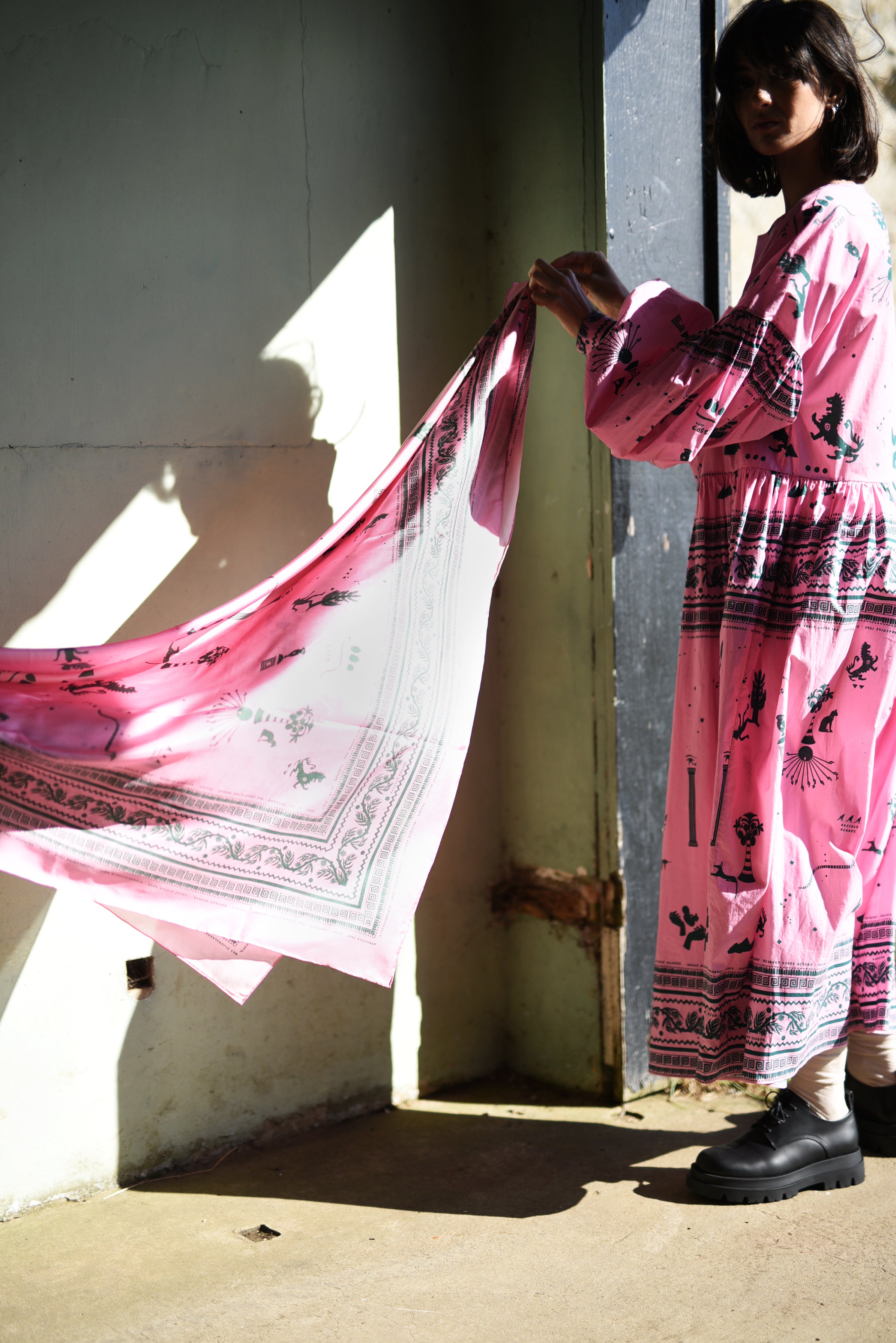 Giant Silk Scarf in Ancient Hearts Pink