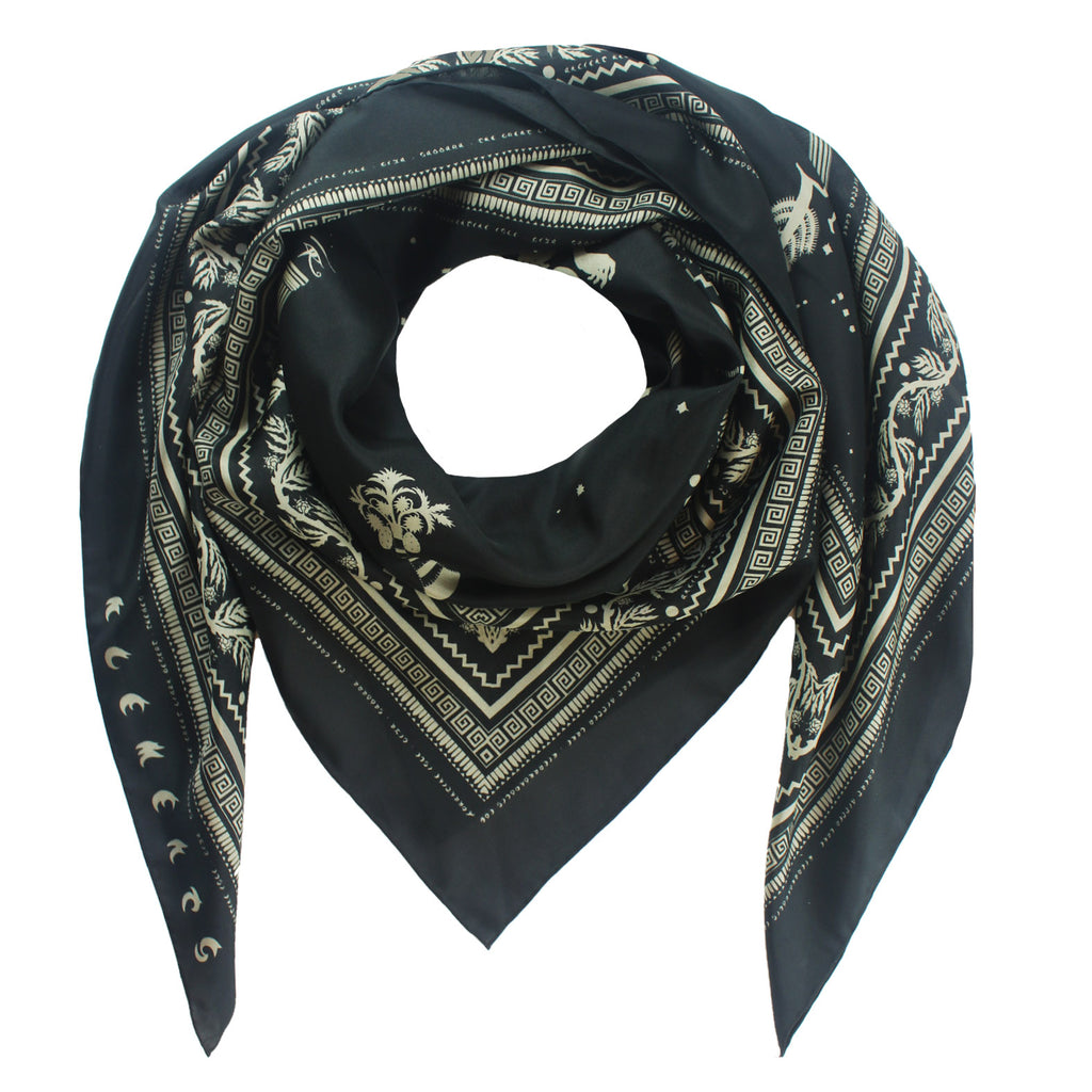Giant Silk Scarf in Ancient Hearts Black