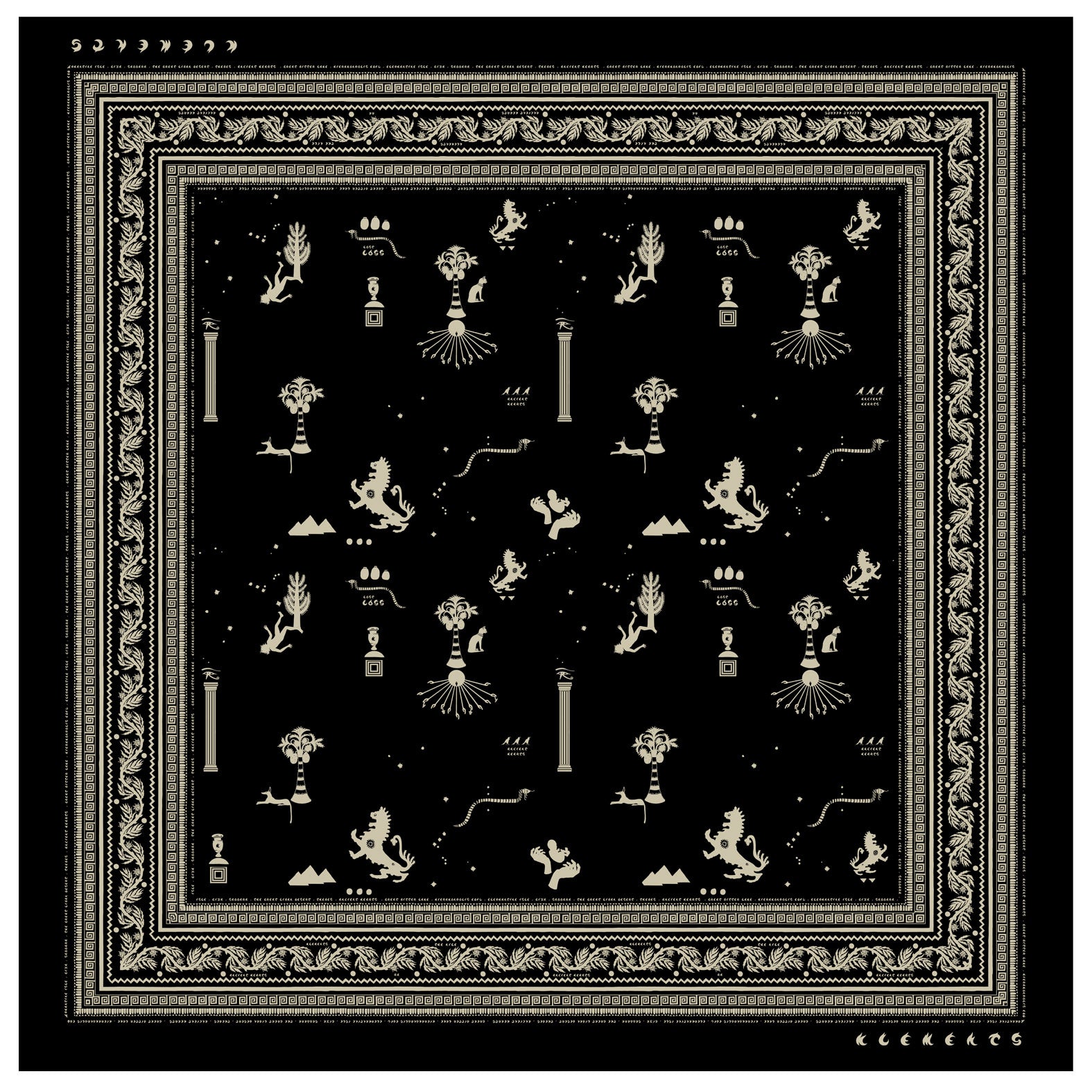 Giant Silk Scarf in Ancient Hearts Black