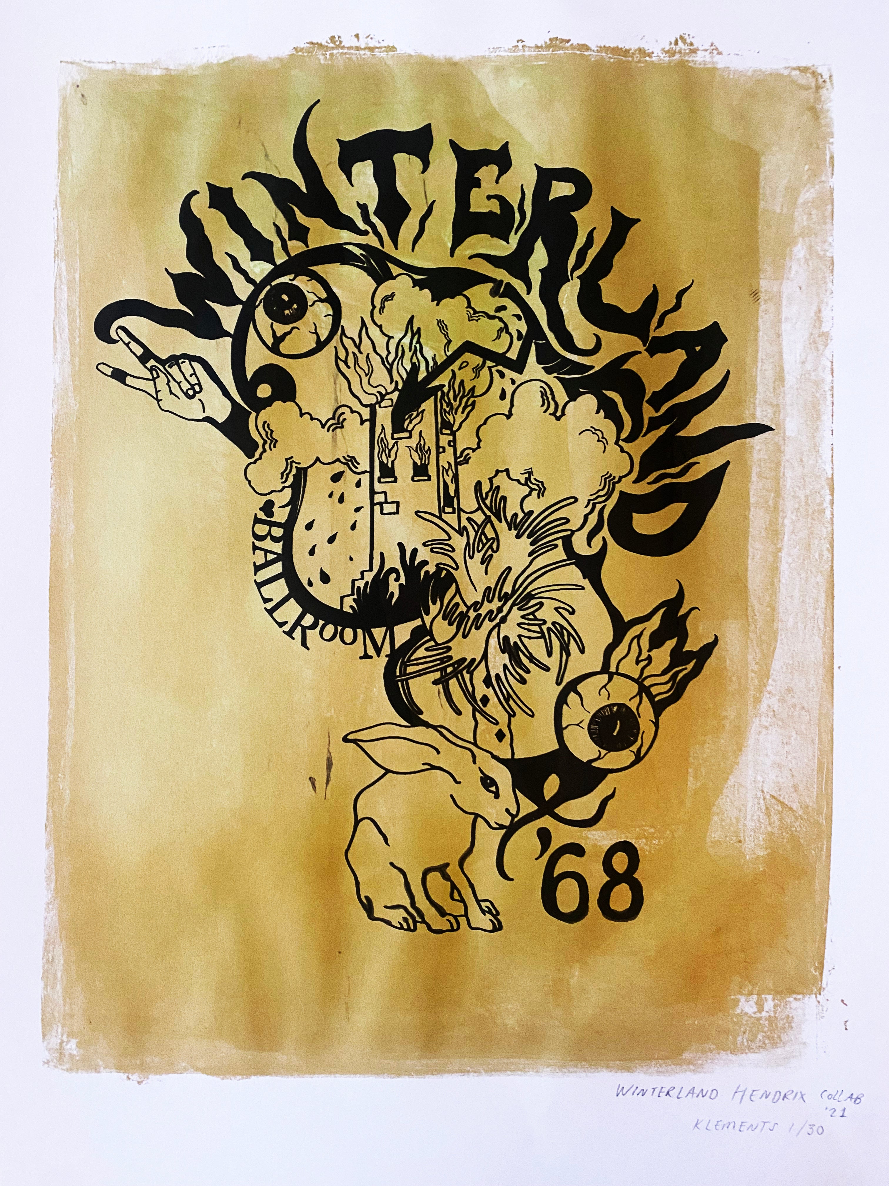 Winterland screen printed 'WOLVES' A2 print