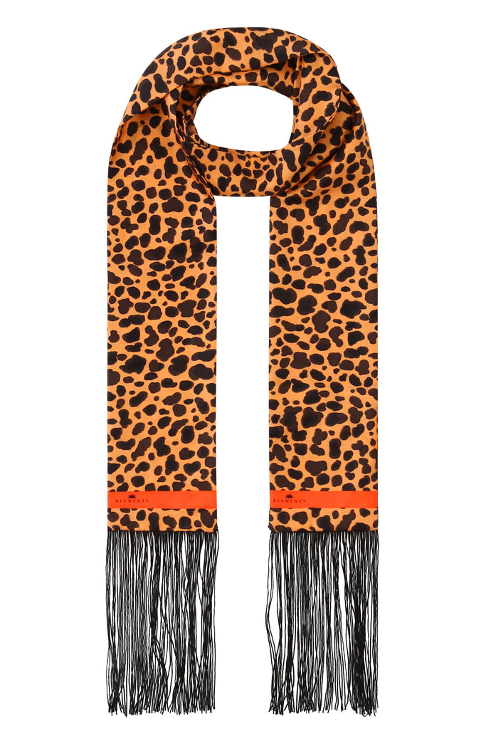 Ivie Tassel Silk Scarf in Leonard's Skin Cheetah