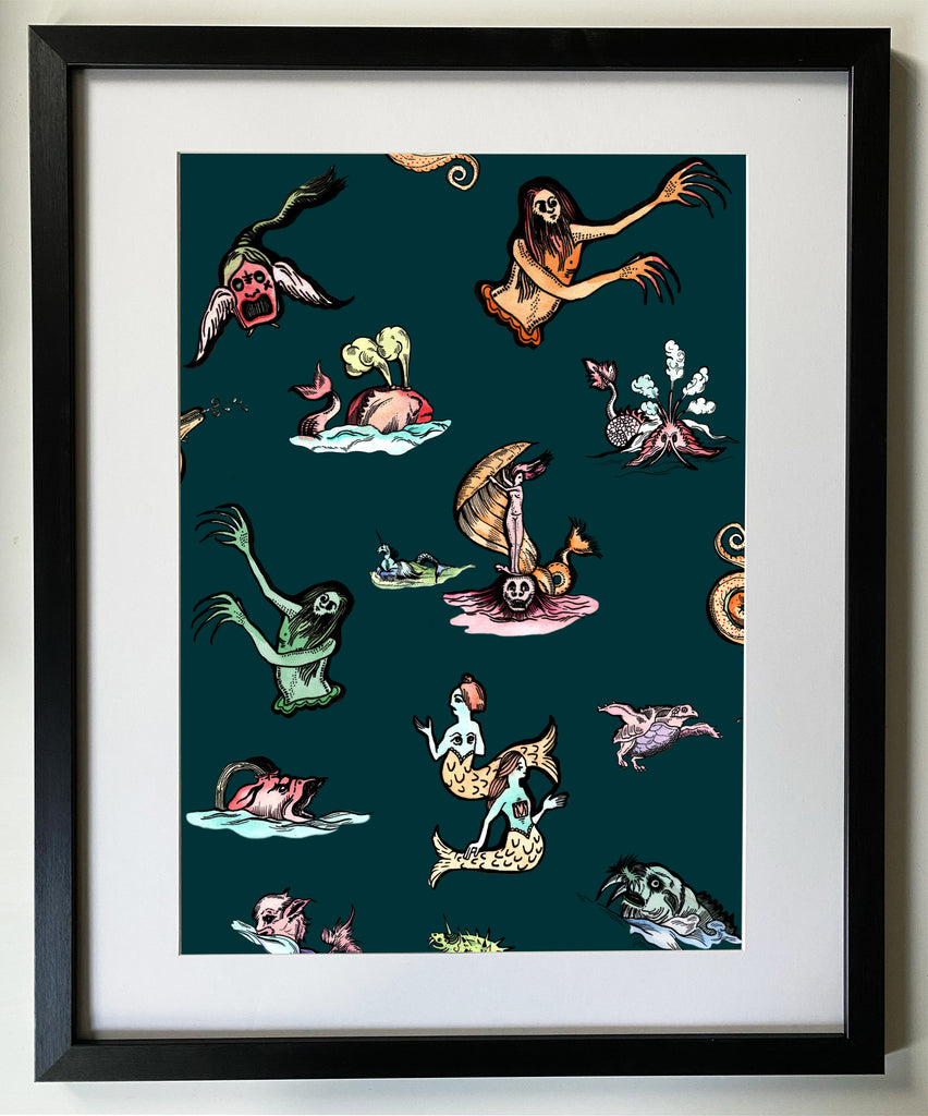 Sea Monsters Fine Art print A3 / A2