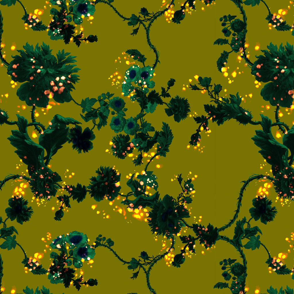 Gothic Floral (acid ochre) Wallpaper