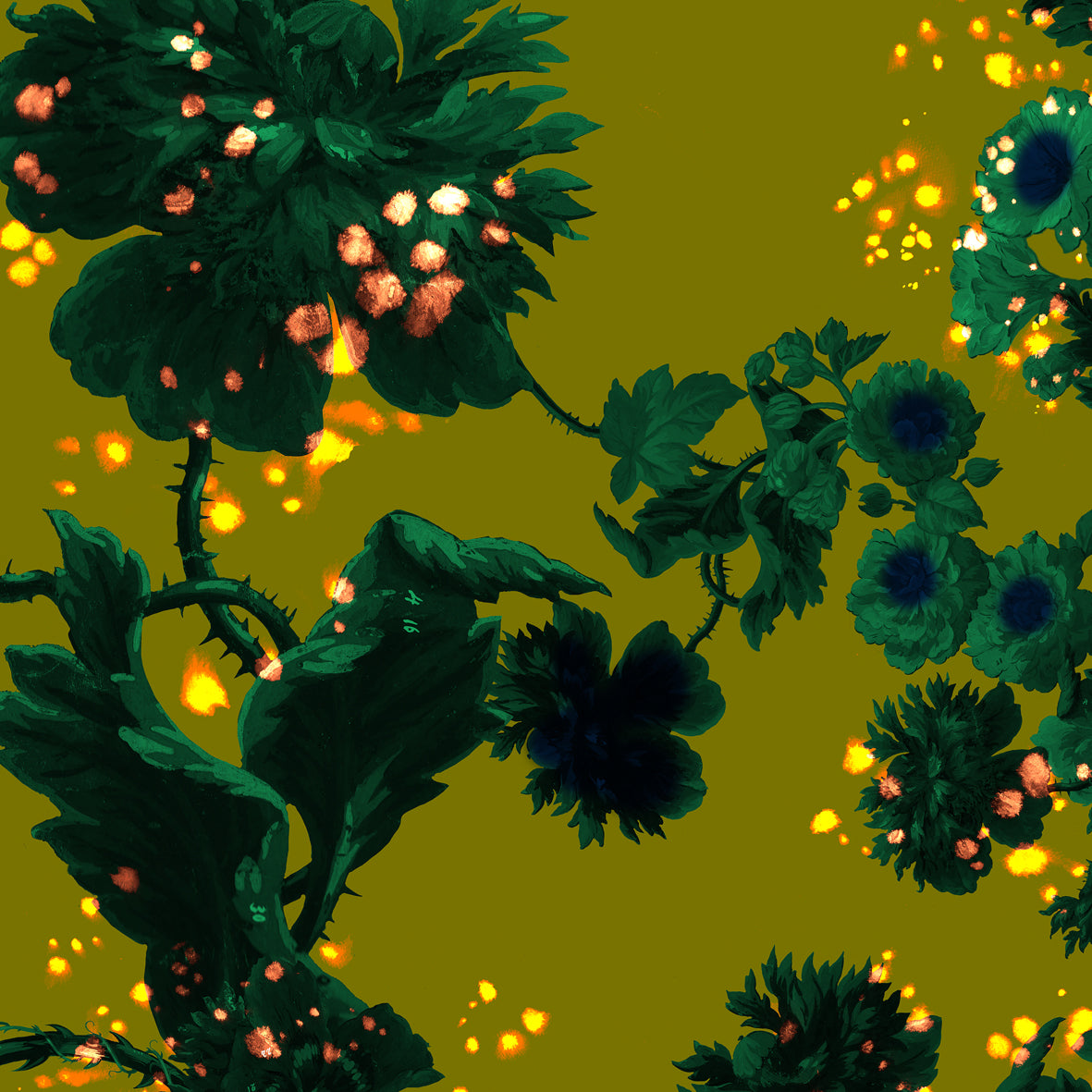 Gothic Floral (acid ochre) Wallpaper