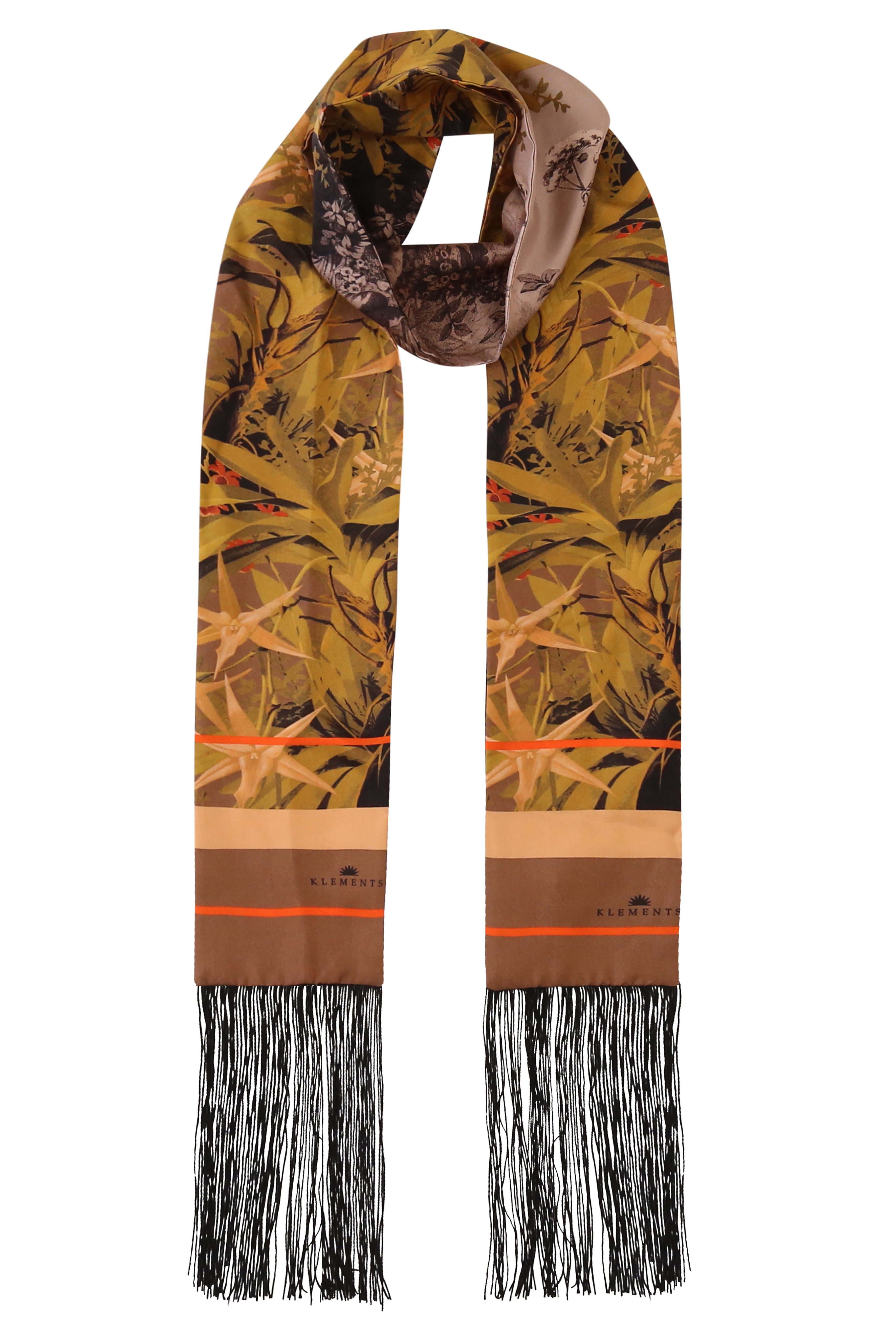 Ivie Tassel Silk Scarf in Cloud Forest