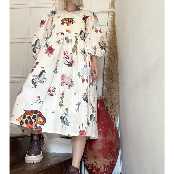 Georgie wrap dress in Tattoo print / organic cotton